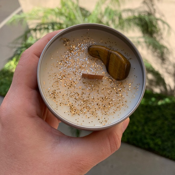 Handmade Soy Wax Candle with Tigers Eye Crystal - Picture 6 of 10